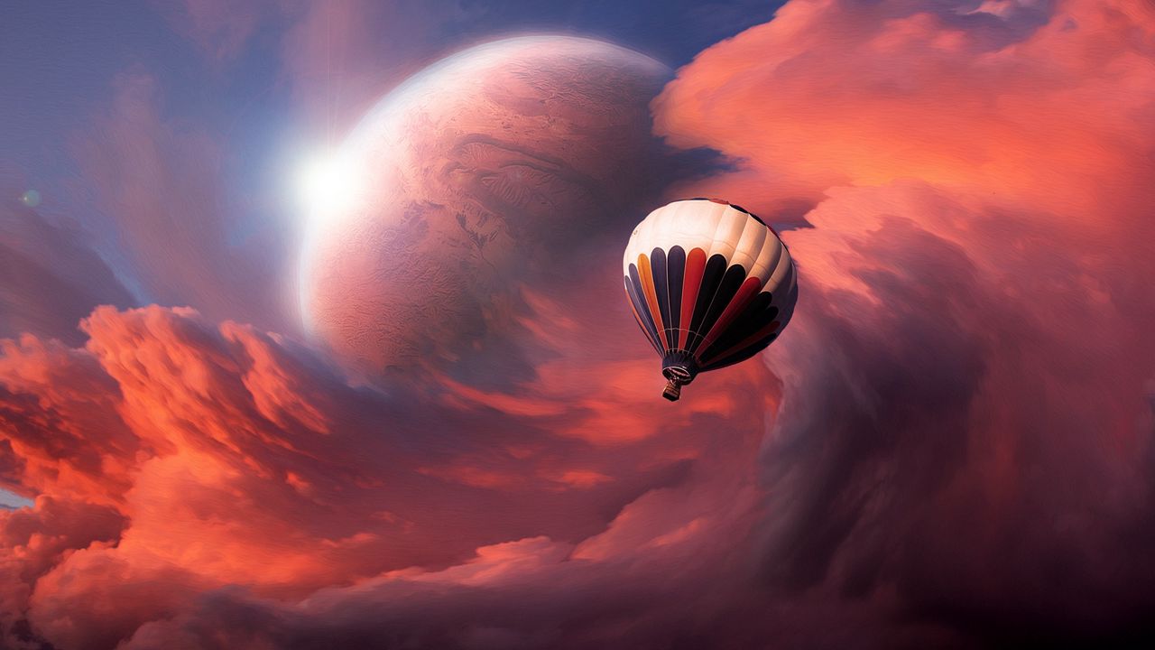 Wallpaper air balloon, sky, clouds, flight, moon