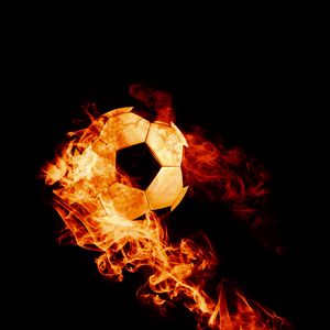 Preview wallpaper ball, fire, football, dark background, flame