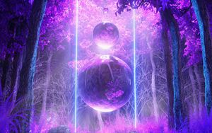 Preview wallpaper balls, trees, glow, purple
