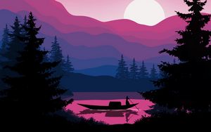 Preview wallpaper boat, silhouette, sunset, art, vector