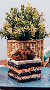 Preview wallpaper cake, dessert, biscuit, berries, jam, basket, statuette