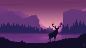 Preview wallpaper deer, art, vector, mountains, landscape