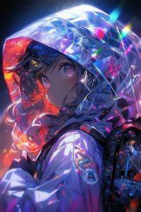 Preview wallpaper girl, cloak, hood, backpack, anime