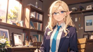 Preview wallpaper girl, ears, glasses, tie, office, anime, art