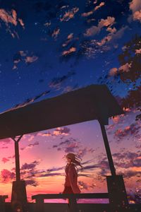 Preview wallpaper girl, twilight, clouds, anime