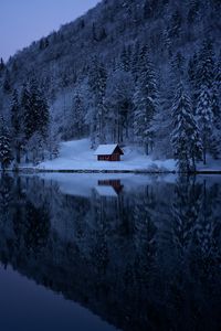 Preview wallpaper lake, forest, snow, winter, trees