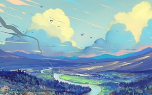 Preview wallpaper landscape, art, road, mountains, sky