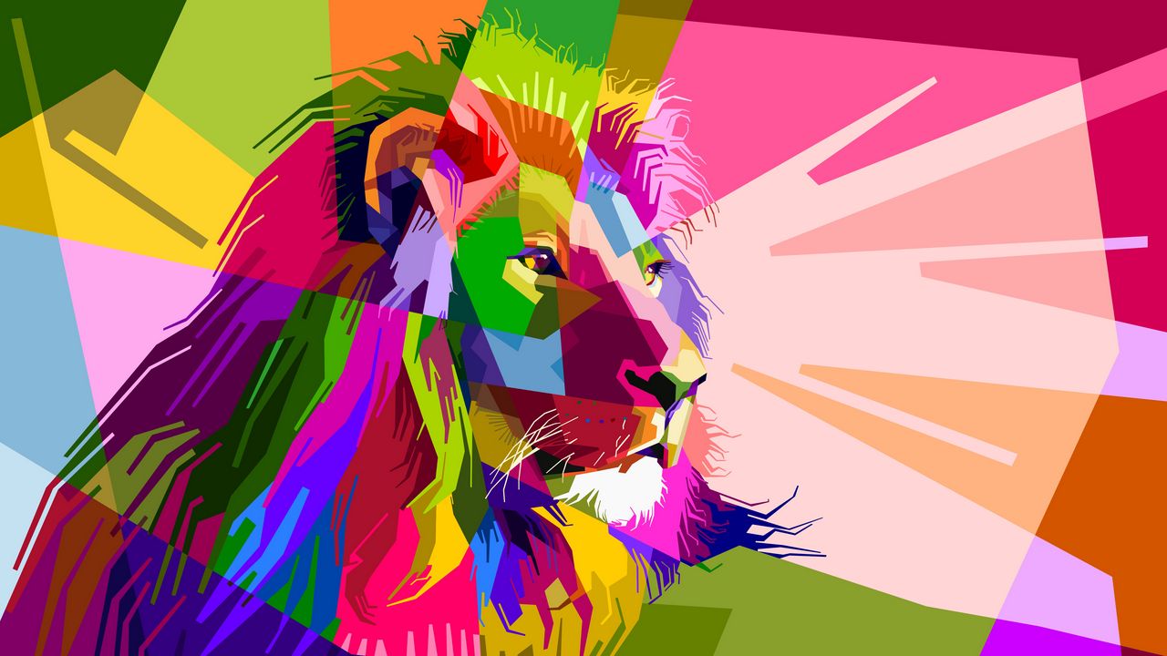 Wallpaper lion, art, colorful, muzzle