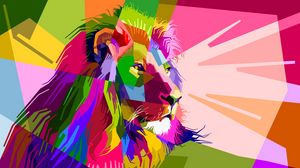 Preview wallpaper lion, art, colorful, muzzle