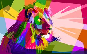 Preview wallpaper lion, art, colorful, muzzle