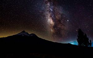 Preview wallpaper milky way, hills, mountains, tree, night, stars