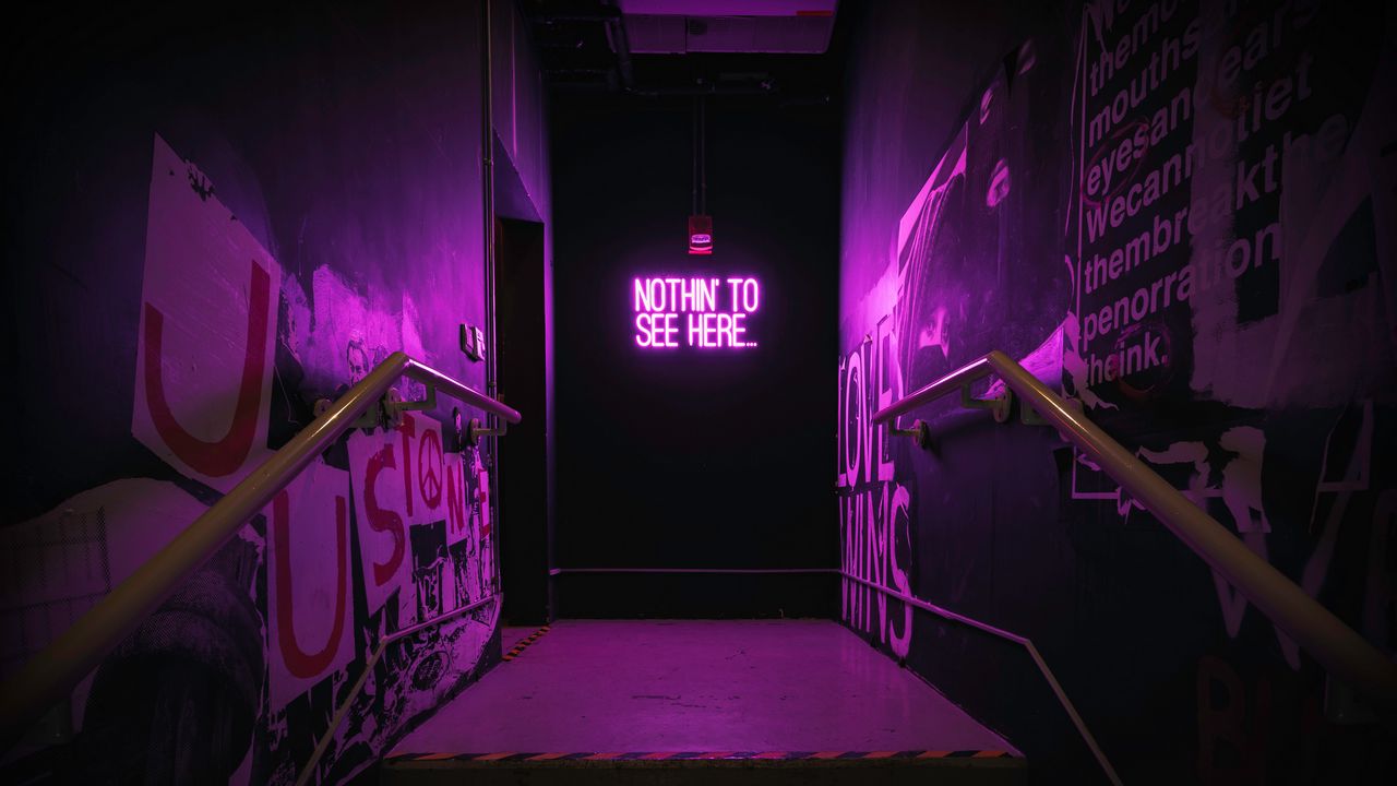 Wallpaper neon, inscription, wall, purple, backlight