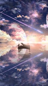 Preview wallpaper piano, silhouette, space, illusion, anime