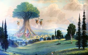 Preview wallpaper tree, field, hills, fantasy, art